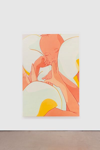 Ivy Haldeman, Twice, Lips Edge, Thumb Index Angle, Wrist Bent (2022). Acrylic on canvas. 212 x 146 cm.