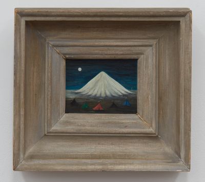 Gertrude Abercrombie, Encampment (White Mountain) (1948). Oil on masonite. 26.37 x 29.54 cm (framed).
