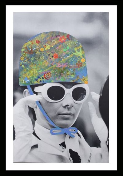 Bernie Taupin, Hippy Hat, Audrey Hepburn (original photograph 1966, painted date unknown). Mixed media on canvas. 132 x 87.6 cm.