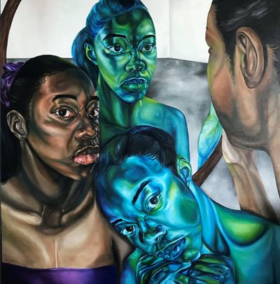 Ekene Maduka, Merrily, merrily, merrily, life is but a dream (2020). Oil on canvas. 198.1 x 198.1 cm.