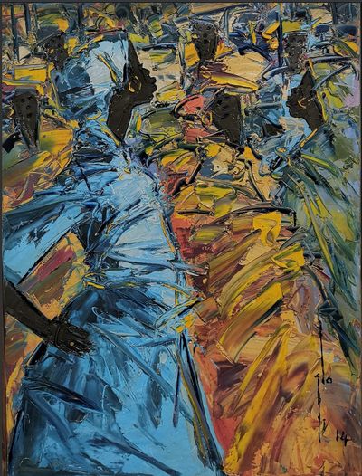 Ablade Glover, Confrontation (2014). Oil on canvas. 100 x 76 cm. © Abladé Glover.