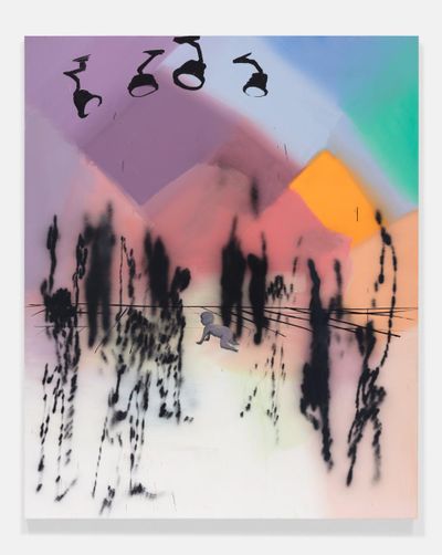 Tala Madani, Spectral Disco, (2020). Courtesy the artist and Pilar Corrias, London. Oil on linen. 248.9 x 203.2 x 3.2 cm.