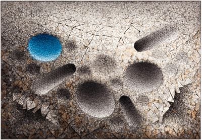 Chun Kwang Young, Aggregation 11 - FE014 Blue (2011). Mixed media with Korean mulberry paper. 113 x 163 cm.