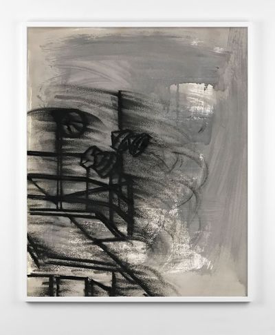 Gary Simmons, Untitled (Watch Tower No. 4) (2019). Gouache and charcoal on paper. 80.17 x 66.04 cm.