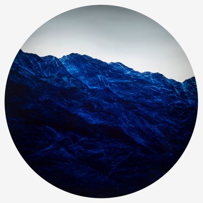 Wu Chi-Tsung, Cyano-Collage 77 (2020). Cyanotype Photography, Xuan Paper, Pigment and Acrylic Gel, 180 x 180 cm; 70 7/8 x 70 7/8 inches. Courtesy Galerie du Monde.