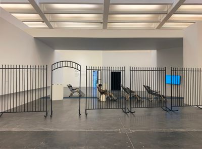 Joyce Ho, Balancing Act II (2019); Christopher K. Ho, CX 888 (2018). Exhibition view: Meditations in an Emergency, UCCA Center for Contemporary Art, Beijing (21 May–30 August 2020).