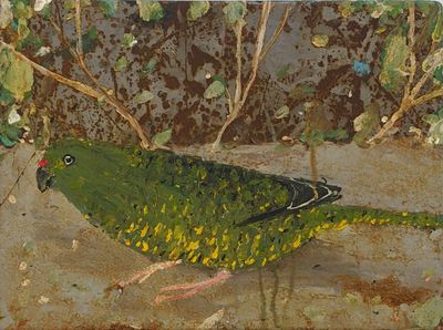 Richard Lewer, Ground Parrot (2020). Acrylic on rusted steel (sealed). 22.5 x 30.5 cm.
