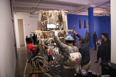 Kyzyl Tractor Art Collective, Liver Performance at Focus Kazakhstan -Thinking Collections: Telling Tales, ACAW Signature Exhibition, Mana Contemporary, Jersey City (14 October 2018). Courtesy Asia Contemporary Art Week.