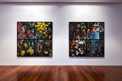 Christopher Thompson, Loom Aura I and Loom Aura II (2018). Exhibition view: 2018 Adelaide Biennial of Australian Art: Divided Worlds, Samstag Museum of Art, University of South Australia. Photo: Sam Noonan.