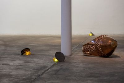 Ghislaine Leung, SHROOMS (2016); Ana Pellicer, Anillo liliputense, producto de exportación (1981) (left to right). Exhibition view: The Making of Husbands: Christina Ramberg in Dialogue, KW Institute for Contemporary Art, Berlin (14 September 2019–5 January 2020). Courtesy thee artists, KW Institute for Contemporary Art, Berlin; ESSEX STREET, New York; Ringier AG; Gaga Fine Arts, Mexico City/Los Angeles. Photo: Frank Sperling.