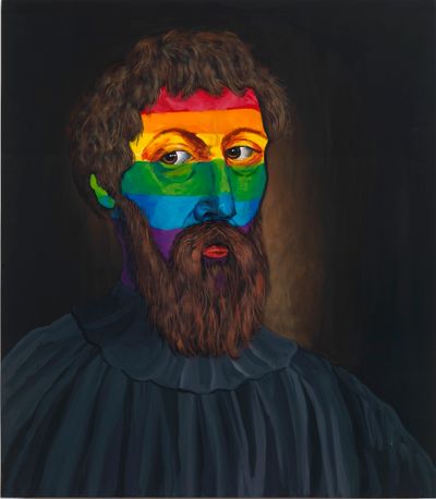 Djordje Ozbolt, Modern Man (2017). Acrylic on board. 90 x 80 cm.
