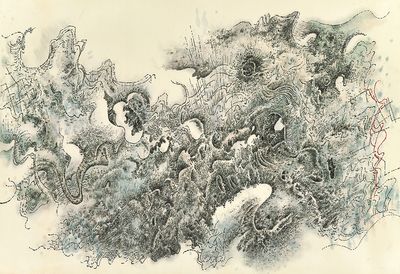 Leung Kui Ting, Stones No. 1 (2013). Ink on silk, 98 x 140 cm.