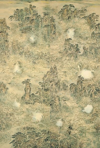 Leung Kui Ting, Landscape and Transformation: Untrammelled Vision No. 1 (2013). Ink & colour on bamboo paper, 178 x 120 cm.