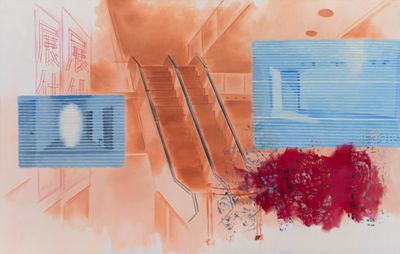 谢南星，《展什么 之三》，2017。布面油画，190×299cm。图片提供：艺术家及麦勒画廊 北京-卢森。