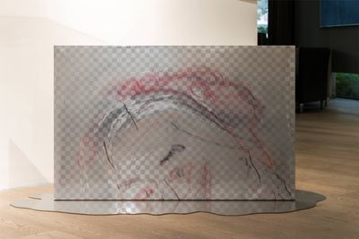 林科，《瀑布-梯形透视》，2019。展览现场："悬浮诗集：林科 × RIVERSIDE"，RIVERSIDE，杭州（2020年8月22日至10月22日）。图片提供：艺术家与RIVERSIDE。