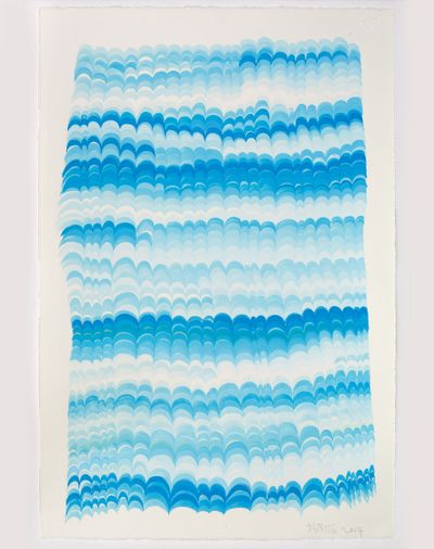 杨茂源，《无题（蓝色的纹饰）》，2018。纸上水性颜料，56.5×38cm。图片提供：HdM画廊。