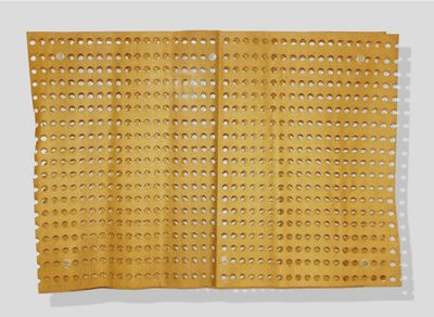 Alberto Biasi's geometric artworks titled 'Trama' (1959). Superimposed perforated papers. Part of the Alberto Biasi Archive Collection, Padua.