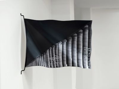 Ayesha Singh, Flag (Warped) (2020). Metal and digital print on silk. 60.96 x 91.44 cm.