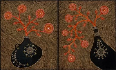 Etan Pavavalung, Radiant Oracle (2021). Acrylic and print pigment on board. Diptych: 60 x 100 x 5 cm.