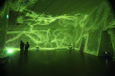 Charles Sandison, Arcadia (2021). Multi-channel data projection installation, computers, C++ code. Duration infinite.