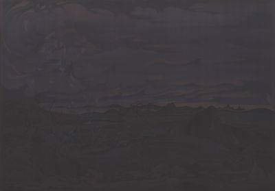 郝量，《套数·秋思——日暮》，2020。绢本重彩，153.3×233.3cm。图片提供：维他命艺术空间。