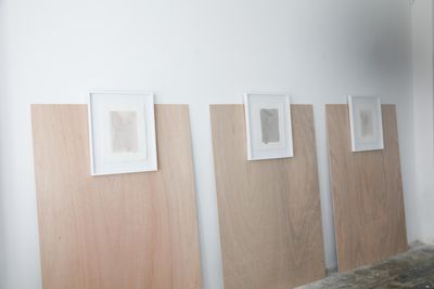 Three salt prints in small white frame on plywood panels