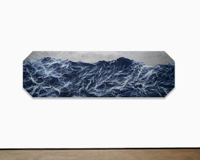 Wu Chi-Tsung, Cyano-Collage 124 (2021). Cyanotype photography, Xuan paper, acrylic gel, acrylic, mounted on aluminium board. 90 x 300 cm.