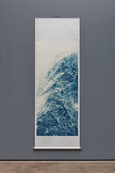 Wu Chi-Tsung, Wrinkled Texture 114 (2021). Cyanotype photography, Xuan paper. 287.5 x 105.1 cm.