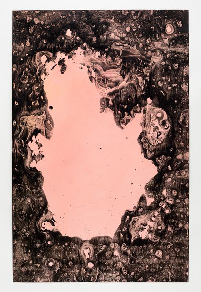 Laleh Khorramian, Landscape M1 (2016). Monotype and mixed media on polypropylene. 100 x 66 cm.