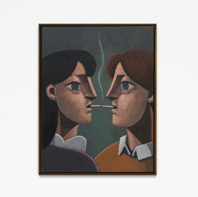 Heesoo Kim, Untitled (Smokers) (2022). Acrylic on canvas. 41 x 31.9 cm.