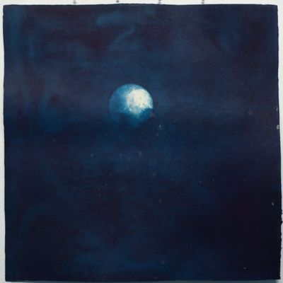 Miya Ando, 2 Full Moon (Jugoya) August 3 2020 (2020). Indigo and micronised pure silver on Kozo paper. 99.1 x 99.1 cm.