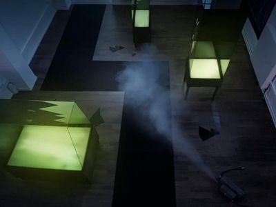 Musquiqui Chihying, The Vitrine (2022). Three-channel sound installation, lightbox, smoke machine, 30 min on loop. Exhibition view: On the Faience of Your Eyes, LIUSA WANG, Paris (19 May–30 July 2022).