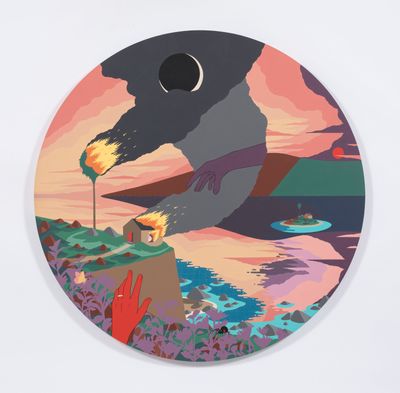 Greg Ito, Into the Night (2020). Acrylic on canvas over panel. 152.4 cm diameter.