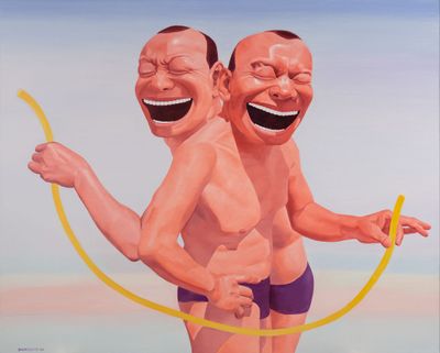 Yue Minjun, Stranded (2021). Oil on canvas. 150 x 180 cm.