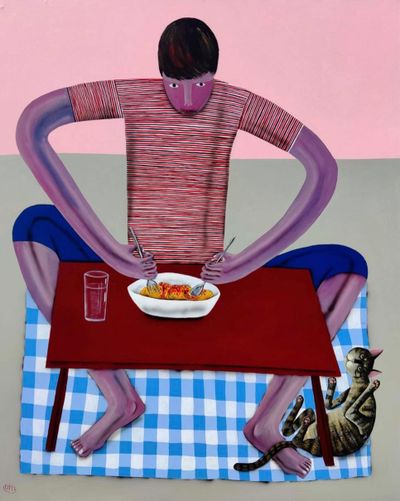 Kitti Narod, Spaghetti (2022). Acrylic on canvas. 150 x 120 cm.