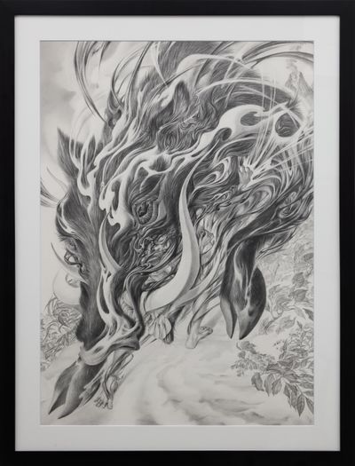 Ellie Okamoto, Prabu Celeng Srenggi (2021). Pencil on paper. 91.3 x 69 cm (framed).