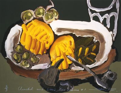 Koeda Shigeaki, Claribel and Etta's Two Lemons #1 (1998). Silkscreen / acrylic painting on paper, 120 x 150 cm.