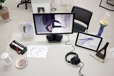 Laure Prouvost, The Wanderer – Bunker/Communication Sequence (2012). Exhibition view: Deep Travel Ink., Atelier Hermès, Seoul (25 March–5 June 2022). © Laure Prouvost / Fondation d'entreprise Hermès.
