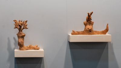 Malvina Panagiotidi, 'The Fools' series (2018). Air drying clay, wire. Dimensions variable. Exhibition view: Art On Istanbul booth, 17th Contemporary Istanbul (17–22 September 2022).