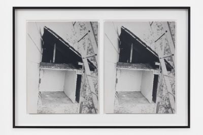 Gordon Matta-Clark, Untitled (1974). Black-and-white photographs (diptych). 50.8 x 38.7 cm each.