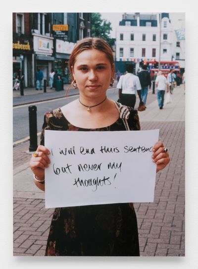 Gillian Wearing, Signs that say what you want them to say and not signs that say what someone else wants you to say (1992–1993). C-type print. 40 x 31.8 cm.