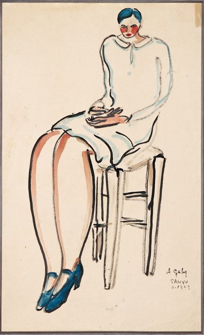 Sanyu, Seated Blue Haired Lady (1929). Watercolour on paper. 49 x 31 cm.