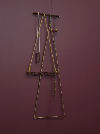 Hannah Valentine, Anytime (harness) (2023). Cast bronze, cord, and shock cord. 1020 x 420 x 90 mm.