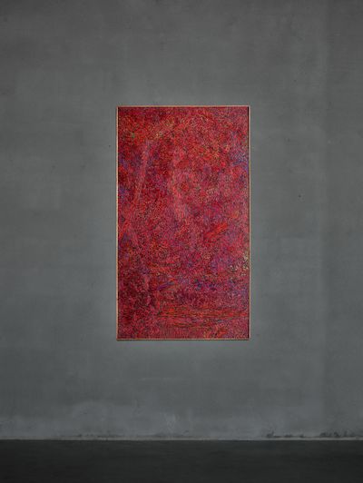 Chiyu Uemae, Untitled (1964–1966). Oil on board. 161 x 91 cm. Exhibition view: Chiyu Uemae, Axel Vervoordt Gallery, Wijnegem (11 February–22 April 2023).