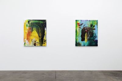 Left to right: Chris Heaphy, Sunrise Again (2022). Acrylic on Belgian linen. 105 x 90 cm; Forever and a Day (2022). Acrylic on Belgian linen. 105 x 90 cm. Exhibition view: Chris Heaphy, Everyday Life, Jonathan Smart Gallery, Christchurch (10 June–2 July 2022).