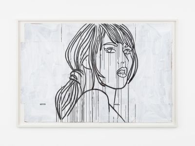 Ghada Amer, Study for Jennifer and Barbara (2021). Acrylic and ink on cardboard. 177.8 x 266.1 x 7.6 cm.