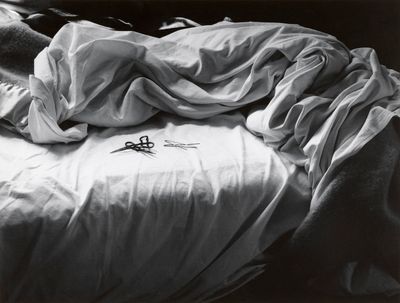 Imogen Cunningham, The unmade bed (1957). Gelatin silver photograph. 24.4 × 32.7 cm (image), 38.1 × 50.8 cm (sheet). Collection National Gallery of Victoria, Melbourne, gift of Krystyna Campbell-Pretty AM and Family through the Australian Government's Cultural Gifts Program, 2023. © 2023 Imogen Cunningham Trust.