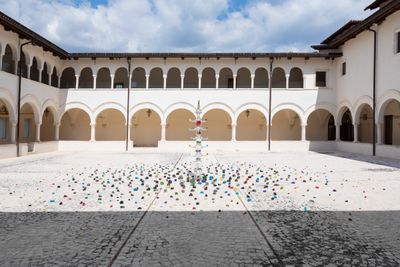 Pascale Marthine Tayou, The Spirit of L'Aquila (2023). Exhibition view: Panorama L'Aquila, Italy (7–10 September 2023).