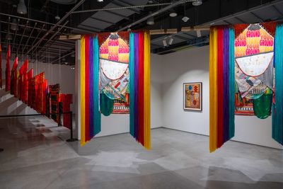 Jeffrey Gibson, Stand Your Ground (2019). Exhibition view: Jeffrey Gibson: They Teach Love, From the Collections of Jordan D. Schnitzer and his Family Foundation, Bernard A. Zuckerman Museum of Art, Kennesaw State University (27 August–7 December 2024).