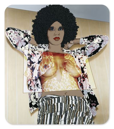 Mickalene Thomas, Portrait of Maya #10 (2017). Rhinestones and acrylic paint on canvas mounted wood panel. 243.8 x 213.4 cm.